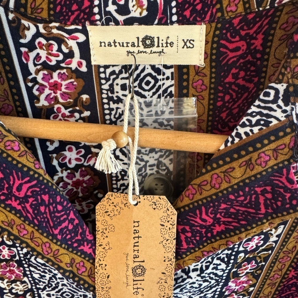 NWT! Women’s Natural Life long sleeve collared knee length boho shirt dress XS - Picture 3 of 5
